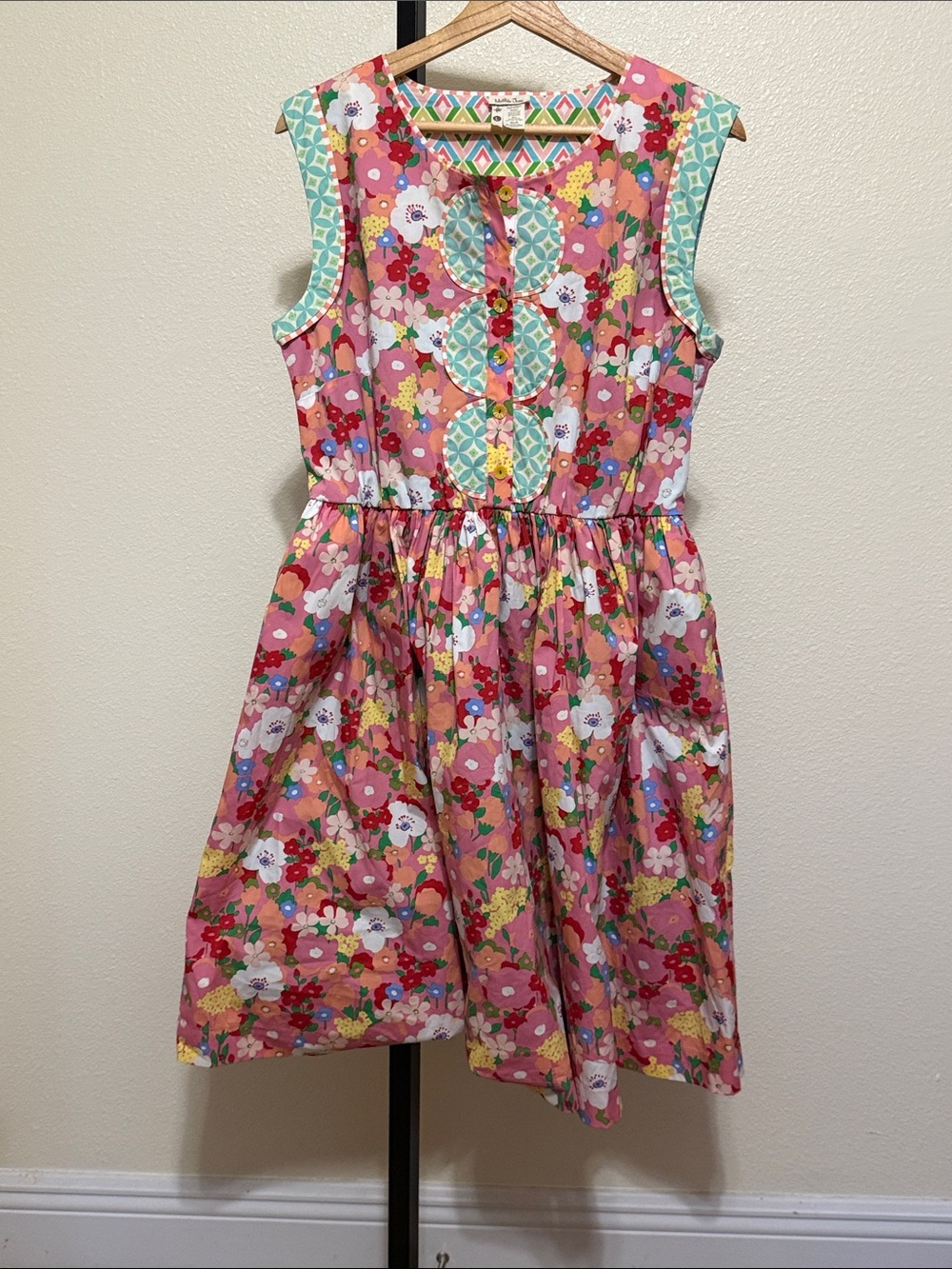 Matilda Jane 🌻Pink Floral Cotton Dress with Aqua Trim